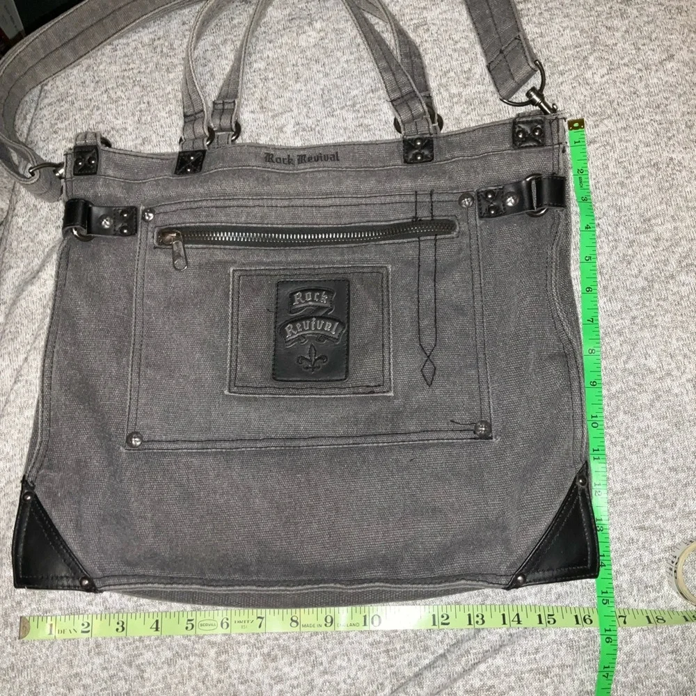 Rock Revival Grey Denim Canvas Messenger Tote Bag Crossbody 90’s Y2K Grunge